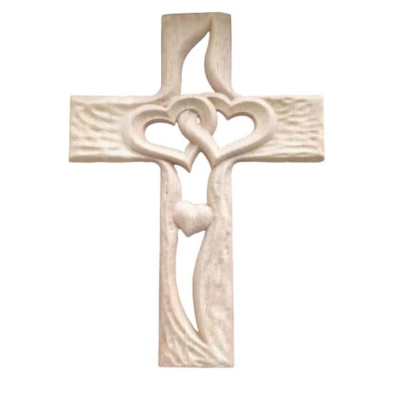 Деревянное настенное украшение «Переплетенные сердца» Ручная резьба Двойные сердца Настенная скульптура Украшение для дома Гостиная Настенное подвесное украшение Христианский религиозный орнамент