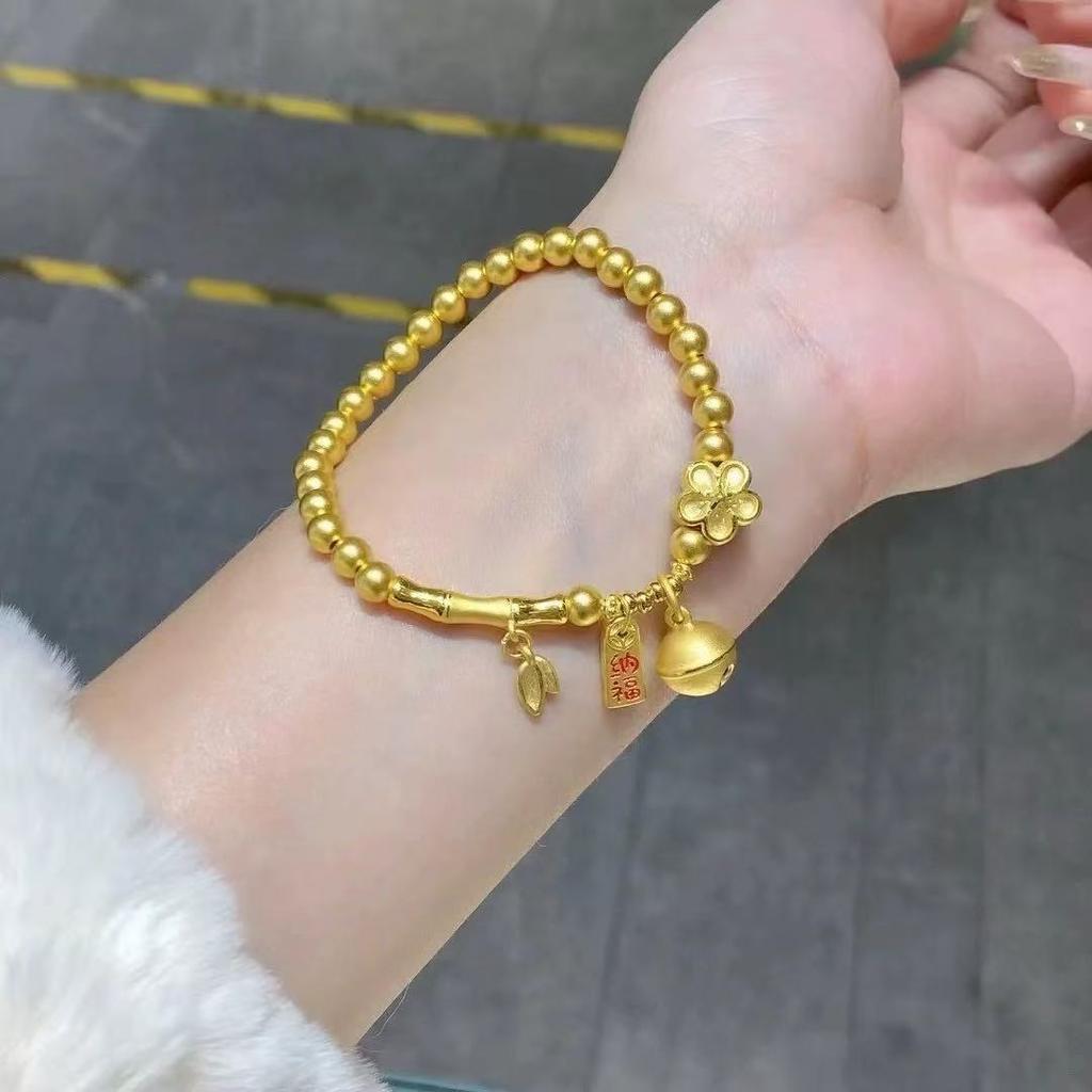 Бамбуковый браслет женский шаг за шагом для привлечения богатства колокольчик Нафу песок золото бусины сливового цвета