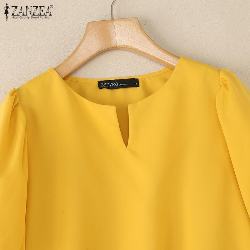 ZANZEA Женская повседневная летняя блузка с коротким рукавом и V-образным вырезом