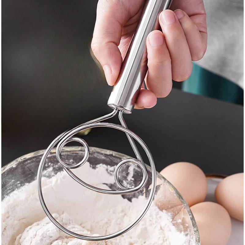 Ручной миксер из нержавеющей стали для муки, венчик для порошка, двухконтурный спиральный миксер для муки, миксер для теста, миксер для лапши