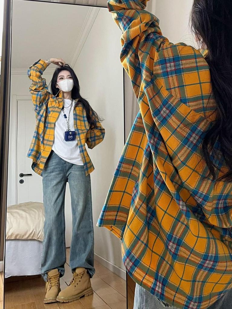 2024 Ретро Клетчатая Свободная Рубашка: Модный весенне-осенний стиль для женщин