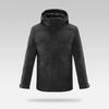Мужская черная зимняя пуховая куртка с отстегивающимся капюшоном и наполнителем из белого утиного пуха, с биркой бренда