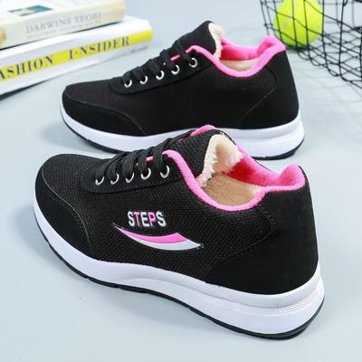 2024 Новая корейская версия высоких кроссовок Plus Velvet для женщин, осень и зима, новые кроссовки на толстой подошве, теплая нескользящая хлопковая обувь