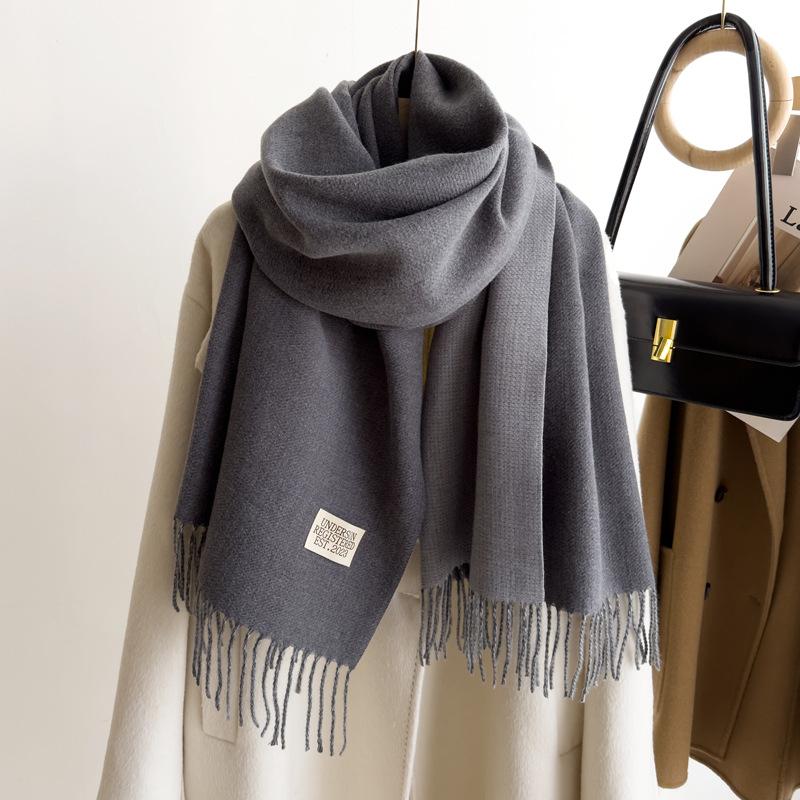 Зимний кашемировый женский шарф Женский роскошный шарф Женский кисточный бандана Женский однотонный шаль-накидка Фуляр Типпет Пашмина