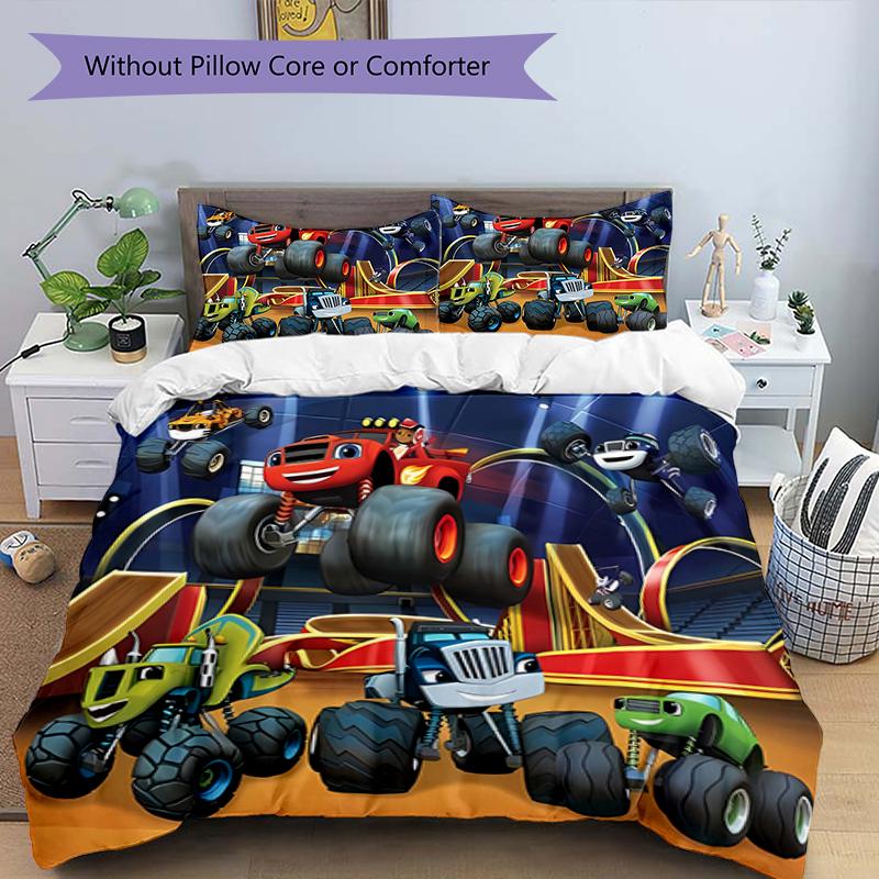 3pcs Blaze and the Monster Machines Design Cover Set - HD Printed Bedding with 1 Cover and 2 Pillowcases - Perfect for Home and Dorm Decor