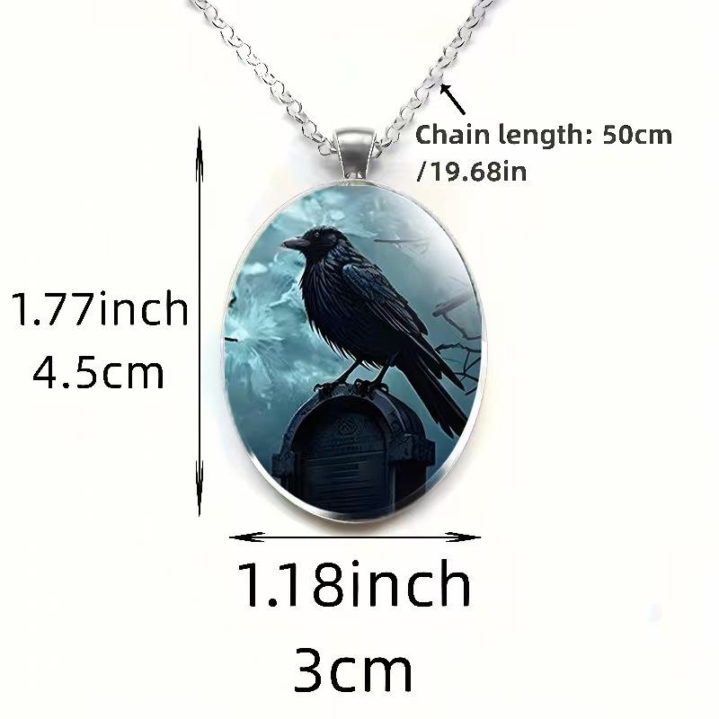 Gothic Crow and Skull Pattern Necklace Earrings Pendant Set