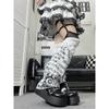 Fashion Punk Ruffle Trim Flared Leg Sleeves for Women Harajuku Japanese Anime Letter Print Leg Warmer Knee Length Socks