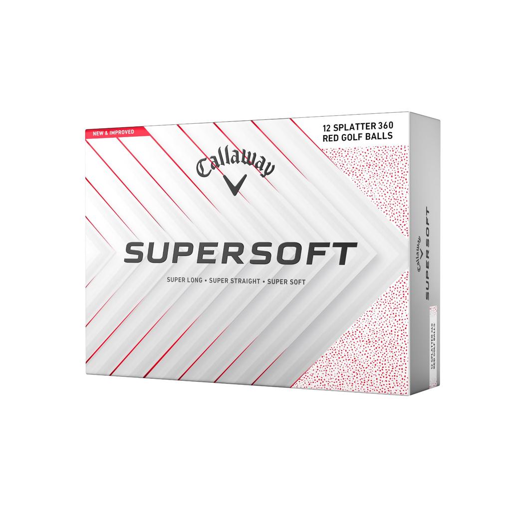 Callaway SUPERSFOT 25 КРАСНЫЕ ПЯТНА Мячи для гольфа, 1 дюжина (12 Шариков), Конструкция из 2 частей, Красные брызги/Белый