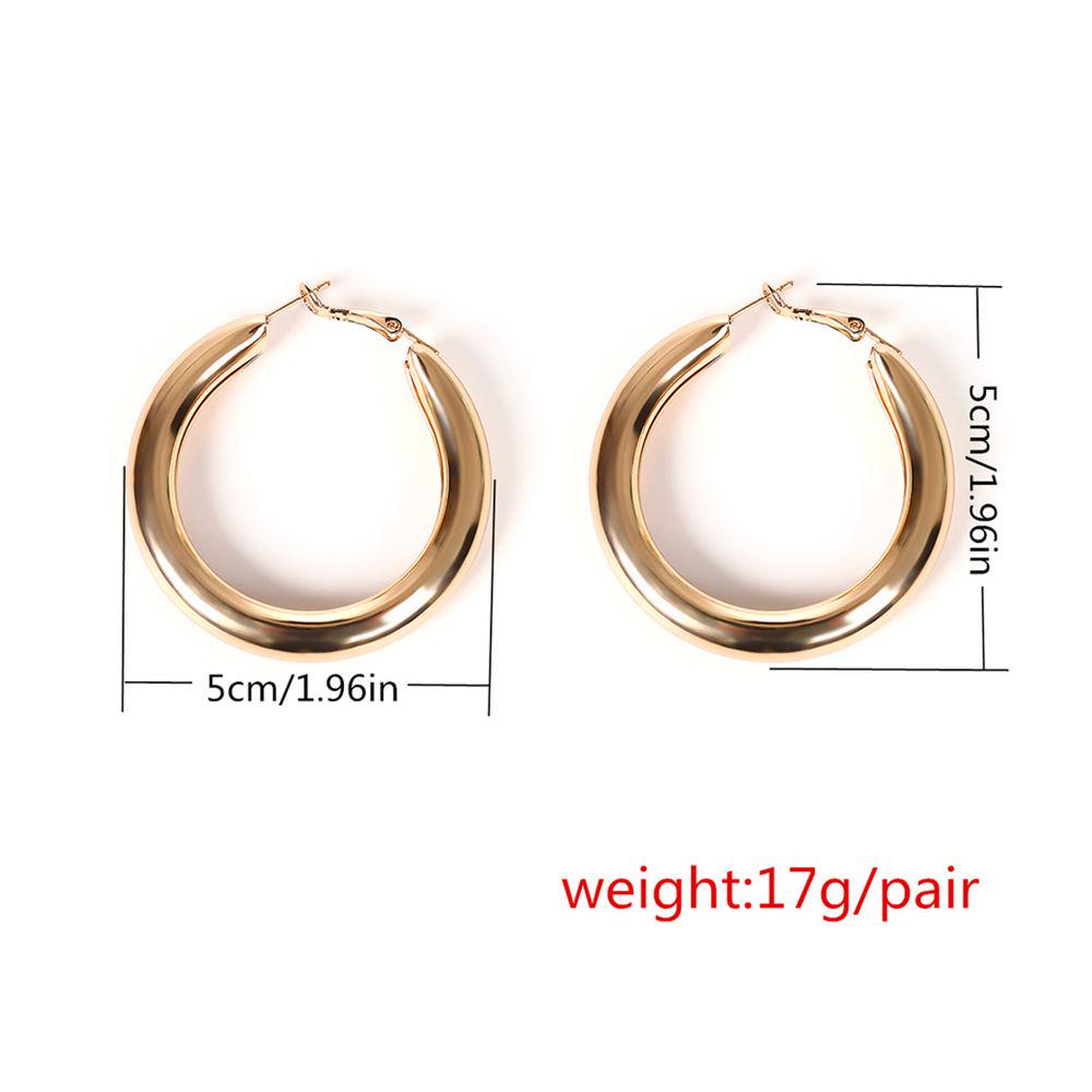 Punk Rock Minimalist 50mm Hoop Earrings Big Gold Alloy Thick Tube Round Circle