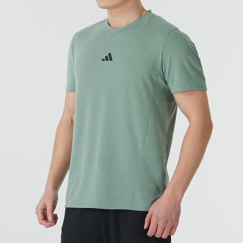 adidas Удобная дышащая футболка с коротким рукавом для тренировок и бега с логотипом, мужская зеленая JI5768