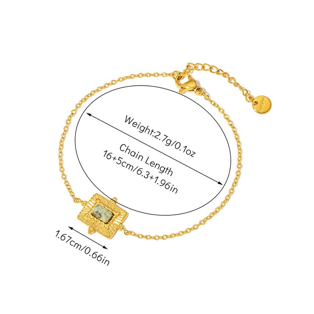 Браслет из титановой стали в стиле ретро-дворца с покрытием из 18-каратного золота и натуральным изумрудом для женщин