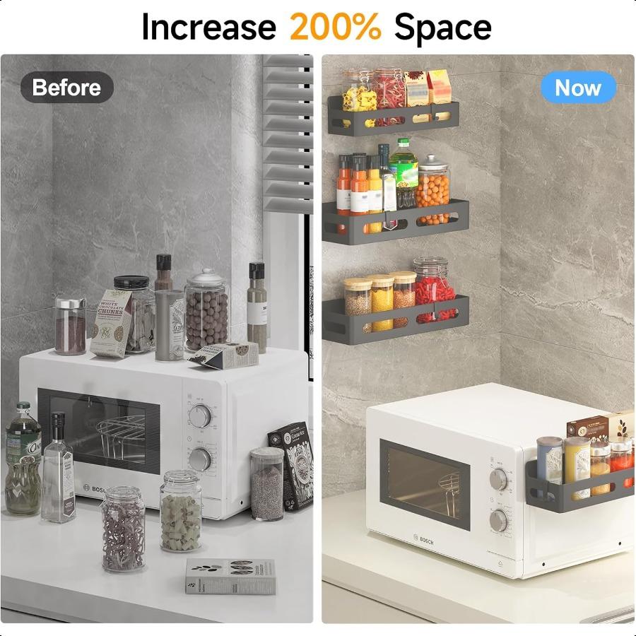 Набор из 4 магнитных полок для специй для холодильника, органайзер для специй, подвижная магнитная полка, органайзер для холодильника с 4 крючками для кухни