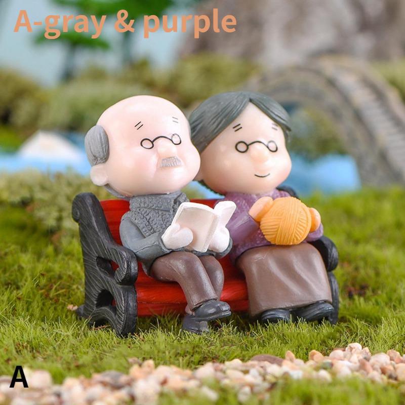 Mini Couple Figures Grandma Grandpa Sweety Lovers Old Couple Ornament for Fairy Garden Figurines Miniature Home Decoration