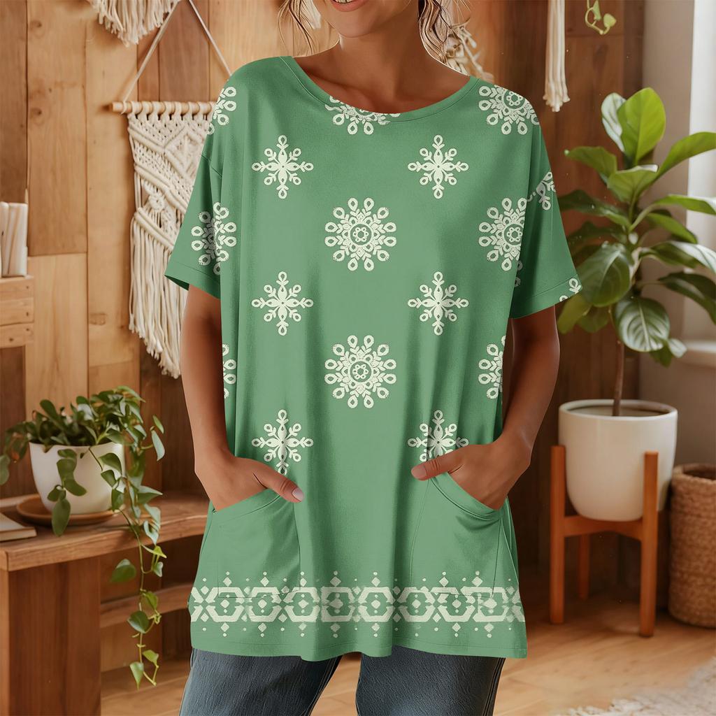 Женская мода повседневный короткий рукав цветочный принт топ