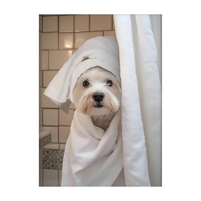 Cute Shower Dog Bathroom Decor Poster Dog in Bathtub Print Animal Murals Canvas for Home Decor Dog Lover Gifts