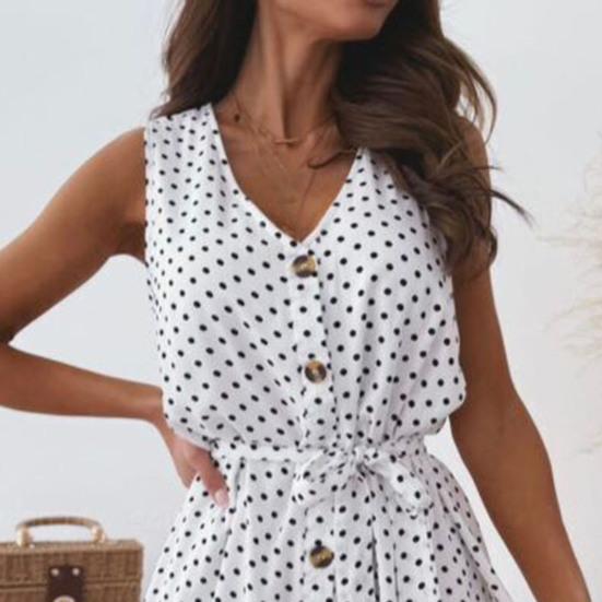 Dress Ruffle Hem Breathable Female Casual Ladies V Neck Loose Dress for Vacation