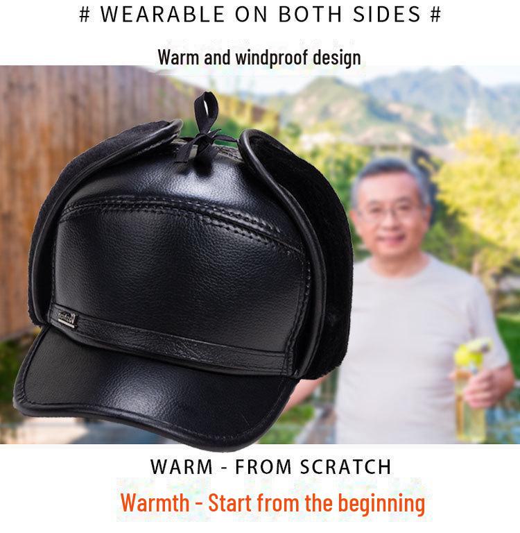 Мужская зимняя бархатная шапка с защитой ушей - теплая, толстая кожаная кепка-утконос