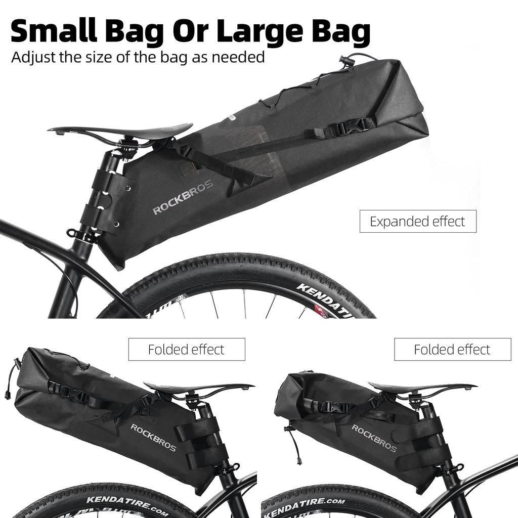 Rockbros Подседельная сумка большой емкости, сумка для седла дорожного велосипеда, водонепроницаемая, с обработкой ТПУ, большая емкость для хранения 10 л, светоотражающая лента для велоспорта (черный)