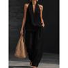 1116 set European and American women's clothing printed neck V-neck sleeveless casual pants set