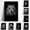 Черно-белая картина маслом дикой природы, тигр, лев, изображение слона, настенный художественный плакат и гравюра в гостиной