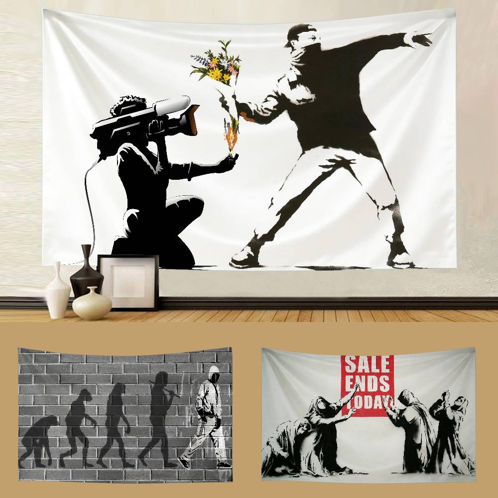 Гобелен Banksy 'Девочка с шаром' Настраиваемые гобелены различных стилей Настенные панно Печать фотографий знаменитостей Настенные панно