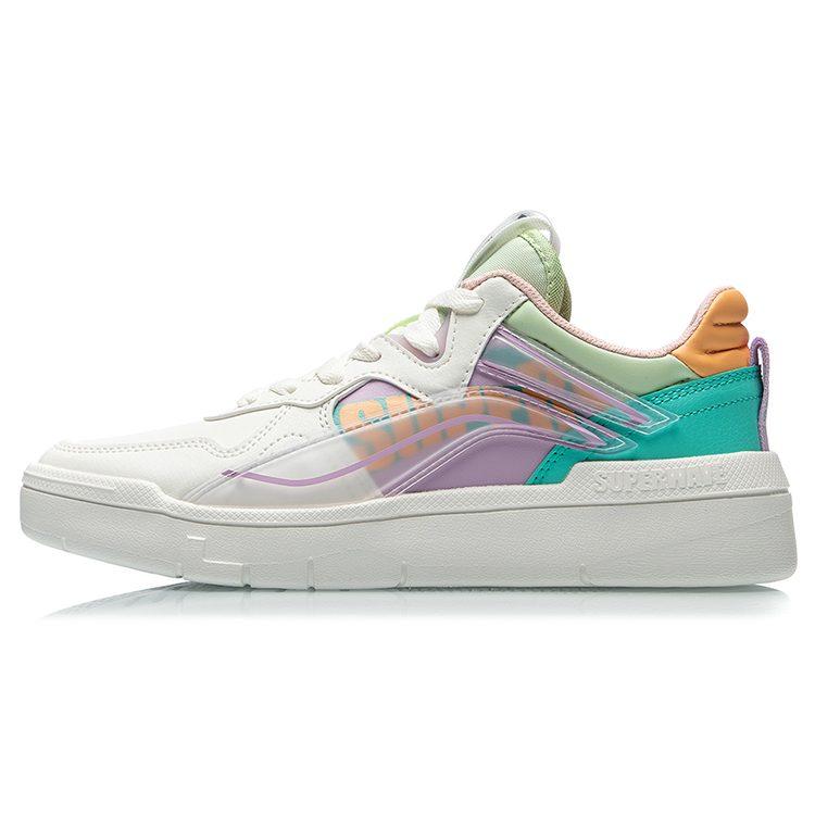 Li Ning Wave Superwave Lo Нескользящие Легкие Низкие Скейтбордические Кроссовки Женские Бело-Фиолетово-Зеленые AECR004-2