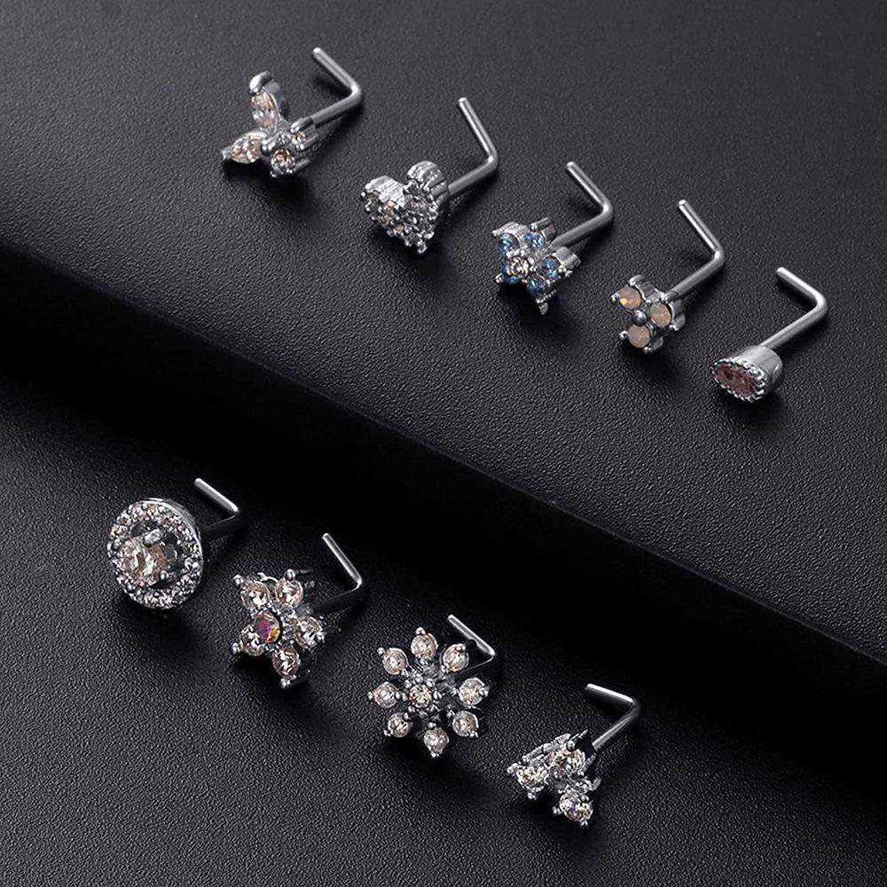 Gifts Zircon Female Butterfly Flower Male Body Jewelry L Shape Nose Ring Nose Stud Septum Nose Ring