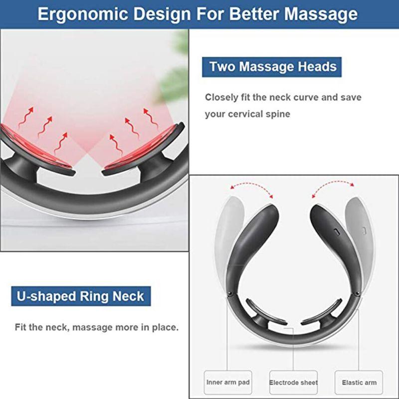 4 Modes 15 Gear Electric Neck Massager EMS Pulse Massage Smart Cervical Spine Massager Can Heating for Muscles Relax Pain Relief Physiotherapy