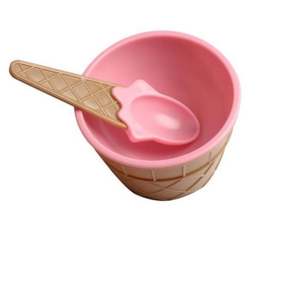Kids Child Cartoon Cone Ice Cream Bowl Spoon Dessertware
