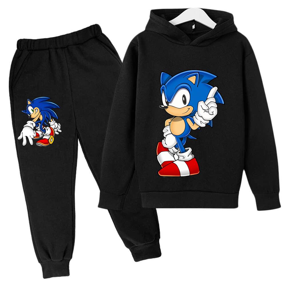 2026 Anime Sonics The Hedgehog Children's Sweater Suit Cartoon Pullover Boy Warm Sweater Hoodie+Sweatpants 2d Fashion Sportswear