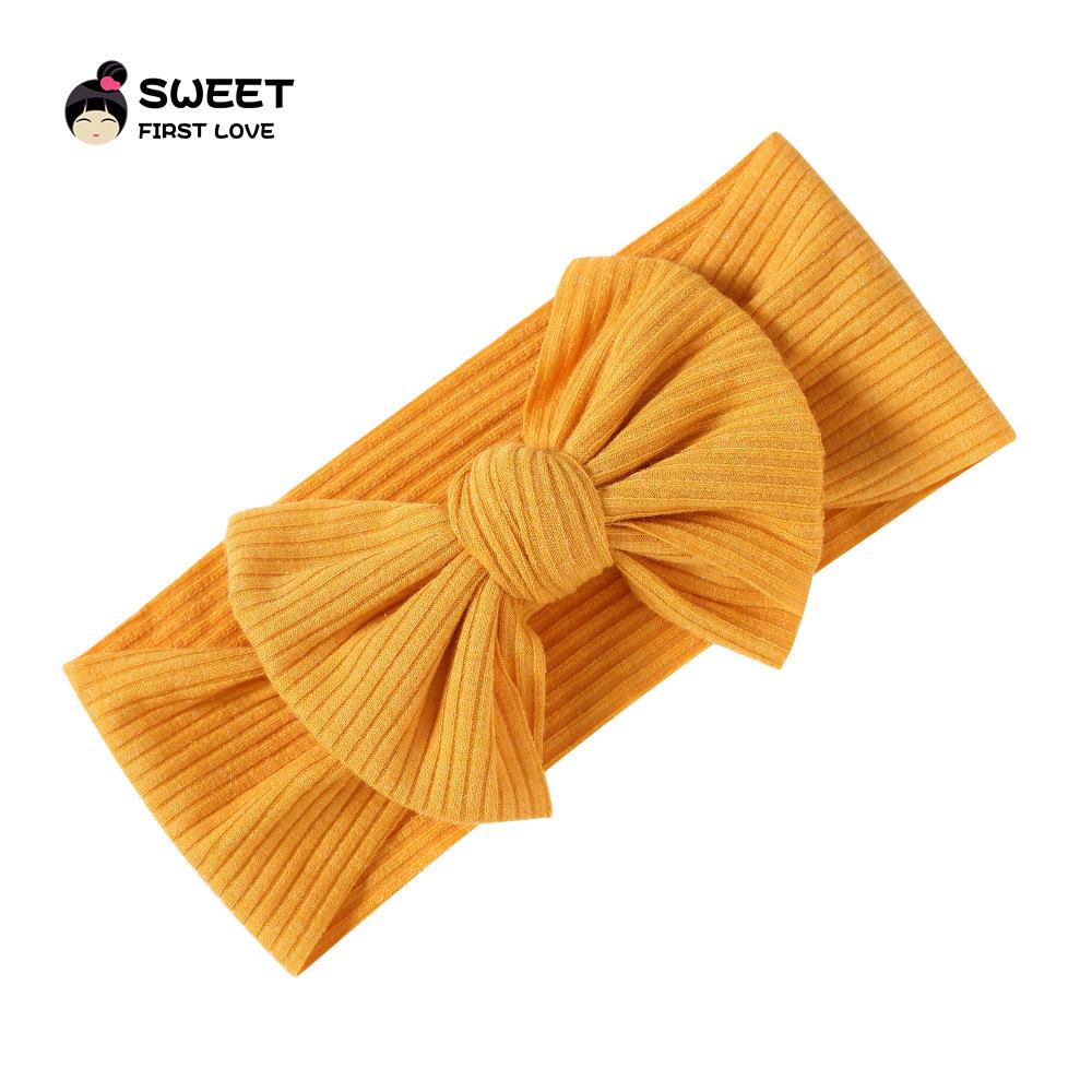 Niansheng Handmade Ribbed Bow Headband for Babies - Solid Color