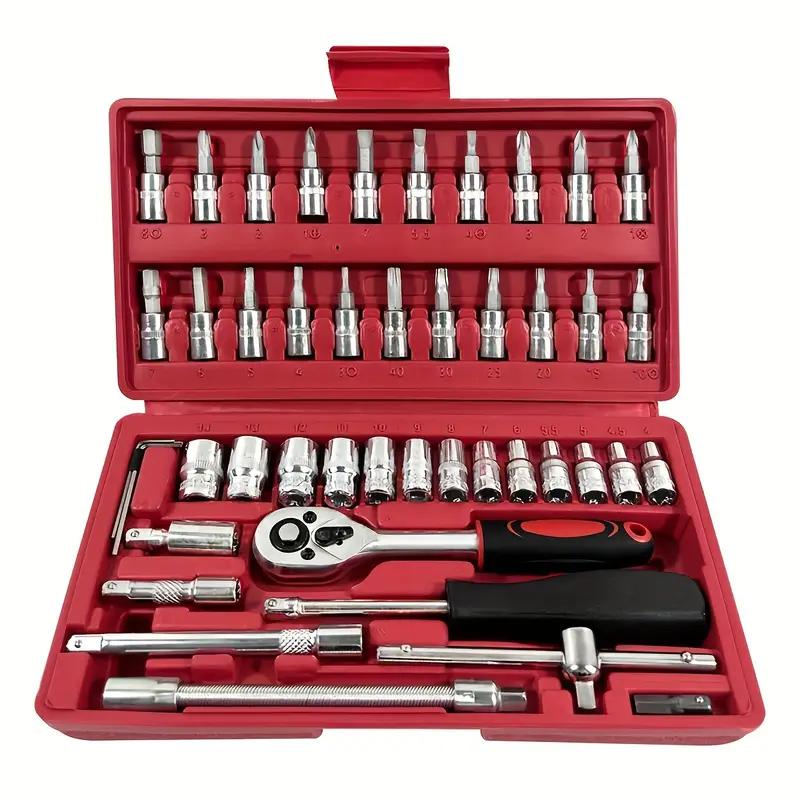 46pcs 1/4 Inch Drive Metric Socket Ratchet Wrench Set Oem Automotive Repair Mechanic Kit Boxed Combination For Hand