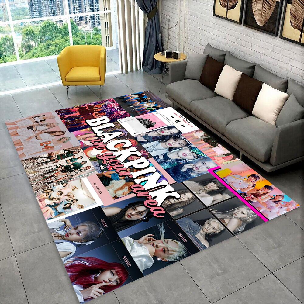 Kpop Girls 3D B-black and Pink-k HD Rug Carpet for Living Room Bedroom Home Decor,Floor Mat Non-slip Decoration for Sofa Doormat