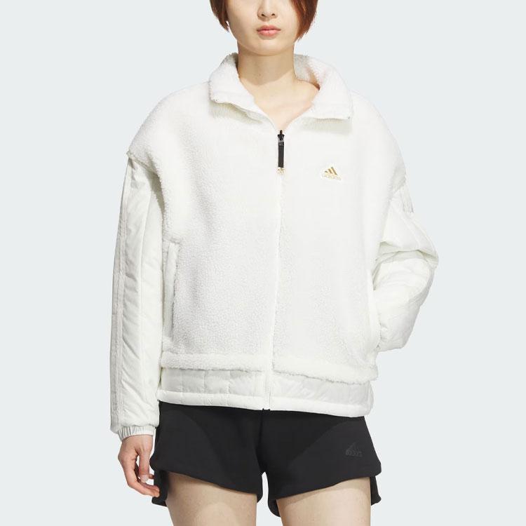 Adidas FW23 Год Дракона Серия CNY Двусторонняя флисовая повседневная свободная куртка с вышивкой Женские куртки Han-Jade-White IX5957