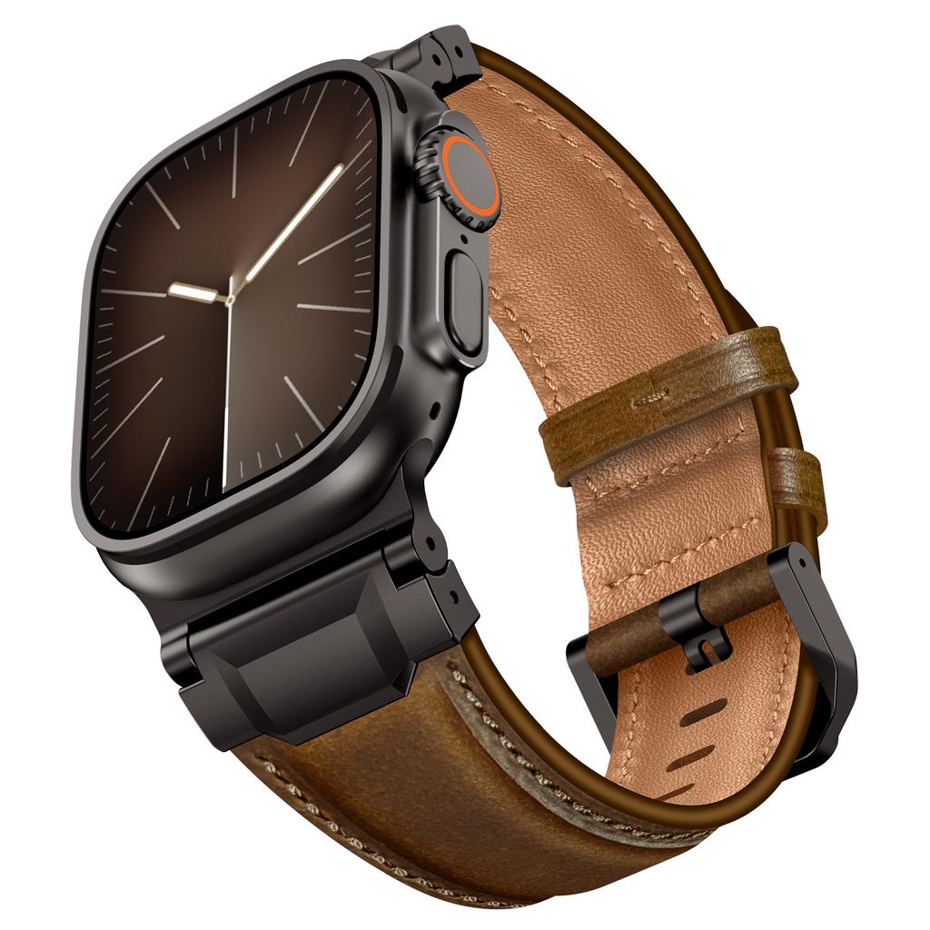 Элегантный кожаный ремешок для Apple Watch Ultra 3 2 49 мм Серии 11 10 46 мм Мужские деловые ремешки для Iwatch 9 8 7 6 5 4 Se 3 44 мм 45 мм