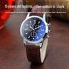 Мужские высококлассные кварцевые часы с синим кожаным ремешком и тремя циферблатами