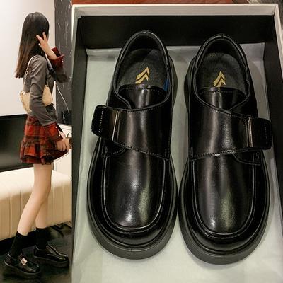 Весна новая обувь на танкетке на липучке с круглым носком на высоком каблуке на танкетке на толстой подошве прочная женская кожаная обувь