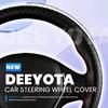 DEEYOTA Car Steering Wheel Cover Universal Fit Round Stitch Steering Wheel Wrap Thin PU Leather Steering Wheel Cover Sewn On 15" Car Wheel (Black)