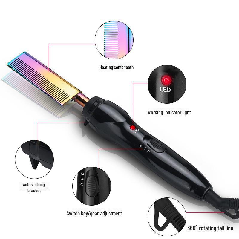 WAIKIL Electroplating Gradient Curling and Straightening Comb for Hair and Beard Styling