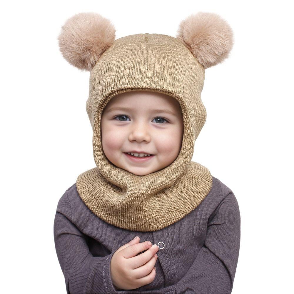 Knitted Baby Winter Hat Solid Color Kids One-piece Hat Scarf Children Bonnet Infant Cap  Girls Boys