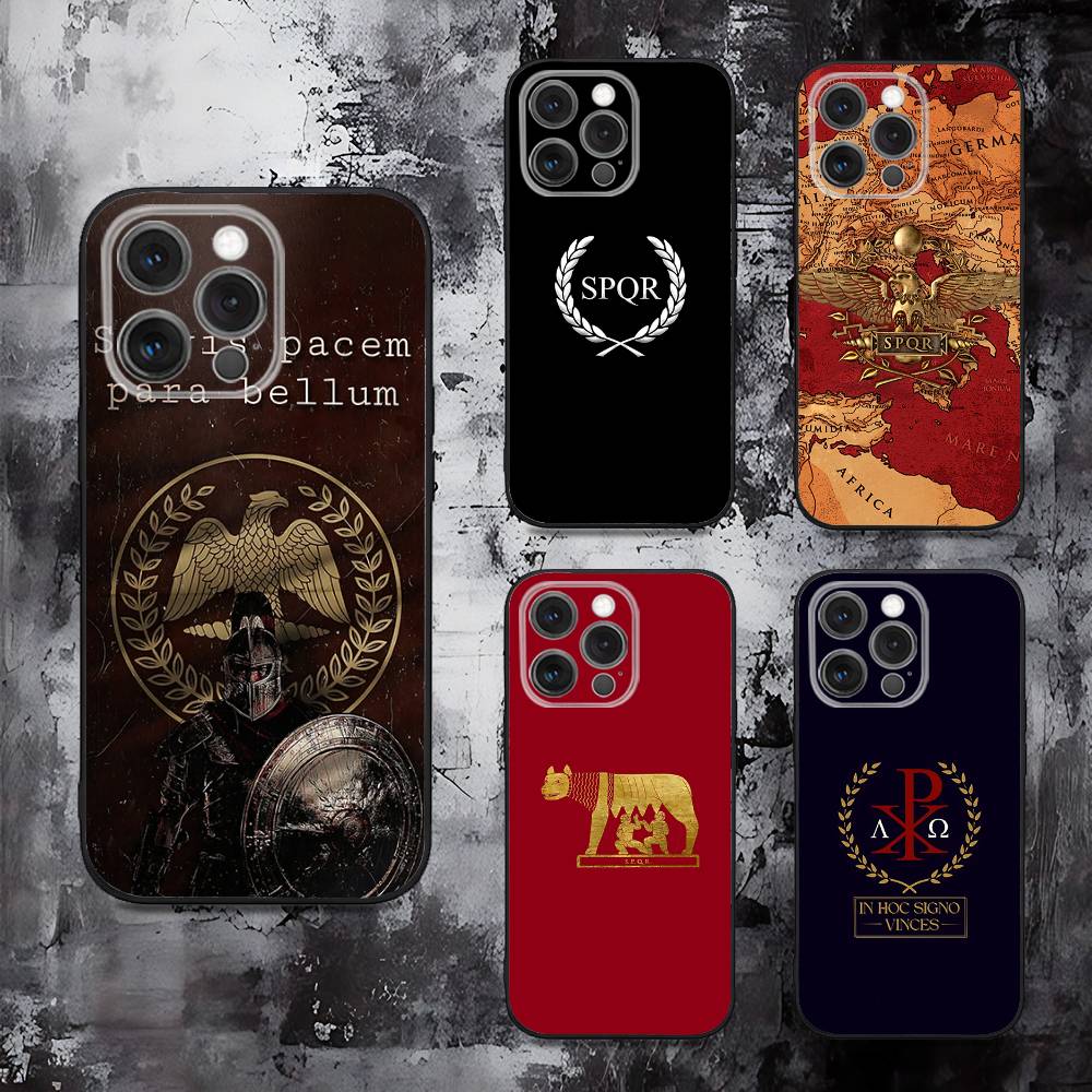 Roman Empire SPQR Phone Case For iPhone 16,15,14,13,12,11,Pro,Max,Plus,X,XS,SE,E,Mini,Soft Silicone Black Case