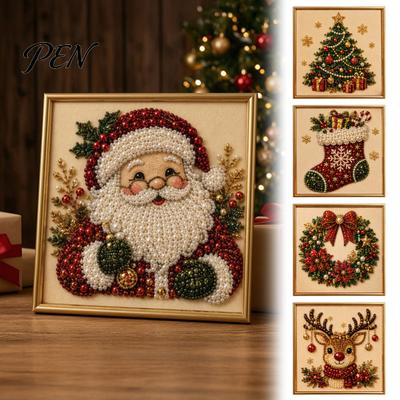 Полная Алмазная Мозаика для Новичков DIY Рождественский Набор для Раскрашивания Жемчугом с Рамкой, Санта Креативный Подарок Мастерам Бисерное Рукоделие Взрослые Новичок, Ручная Работа
