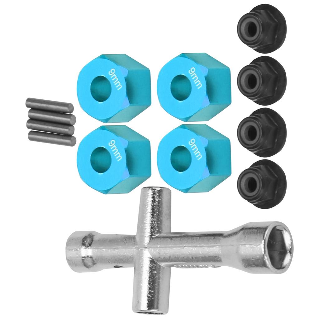 12mm Wheel Hex Hub Adapter 9mm Thick M4 Flange Lock Nuts Cross Wrench Set for 1 10 RC CarBlue