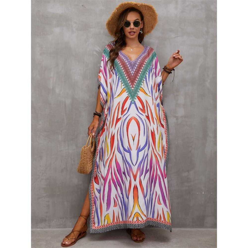 Богемное свободное красочное платье, повседневное платье для отпуска на каждый день летом и весной, женская одежда
