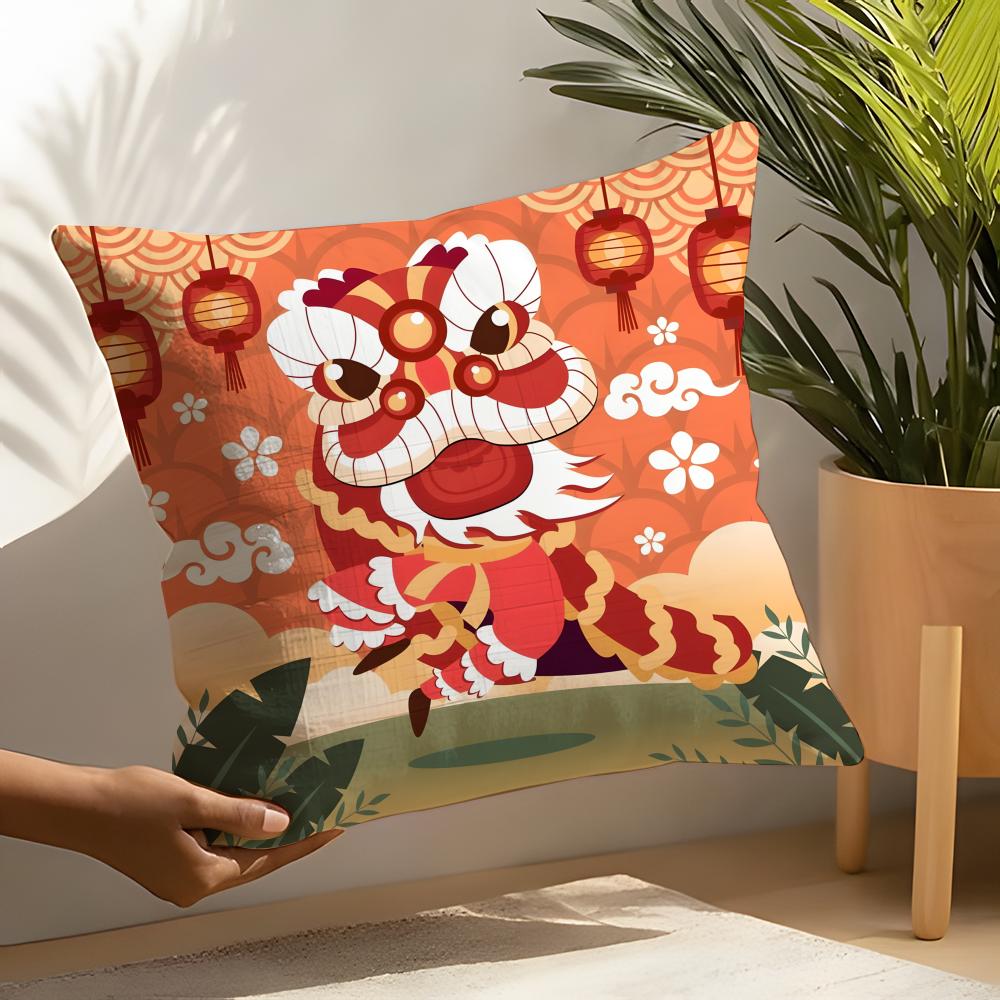Льняные Наволочки Для Декоративных Подушек Дивана Домашние Подушки Чехол Автомобильные Подушки Сиденья Чехлы Праздничный Узор Лев из Чайнатауна