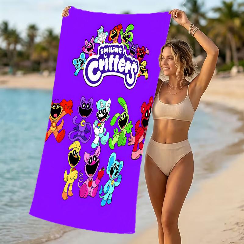 Beach Towel with Smiling Critters Pattern - soft,absorbent,machine washable Lightweight&Modern,swimming,Travel Essentials