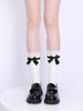 Lolita Lace Frill Mid-Calf Socks with Bow Ribbon - White Ballet Style JK Knee-Highs for Spring & Autumn