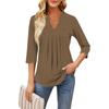 Women's Seven-quarter Sleeve Tops Casual V-neck Chest Ruffles Solid Color Loose T-shirt Tops