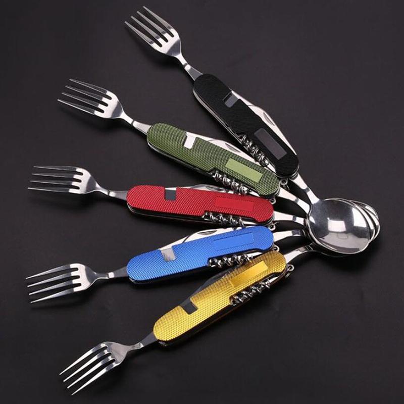 6 в 1 кемпинг пикник складная ложка вилка посуда открытый инструмент для выживания