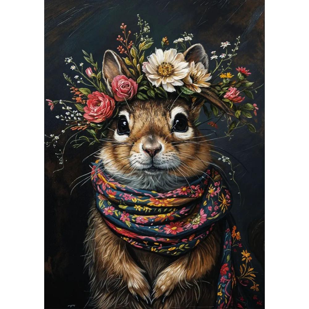 Retro Animals Posters Lion Wolf Rabbit Cat Dog Turtle with Flowers Print Canvas Painting Wall Art Picture Home Room Decor Mural